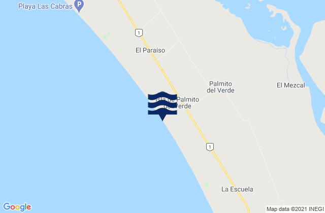 Mapa da tábua de marés em Palmito del Verde, Mexico