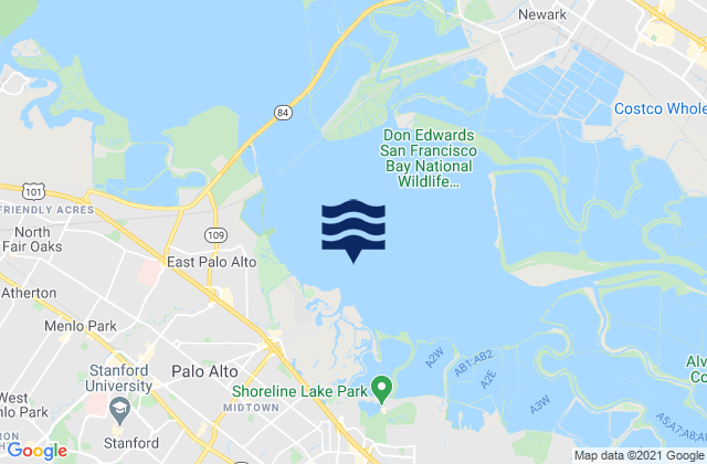 Mapa da tábua de marés em Palo Alto Marker 8, United States