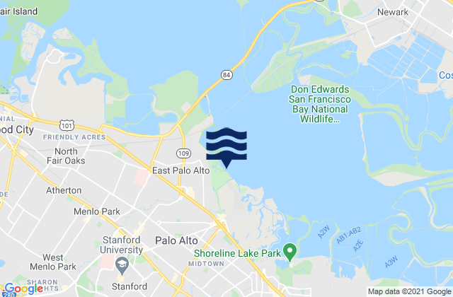 Mapa da tábua de marés em Palo Alto, United States