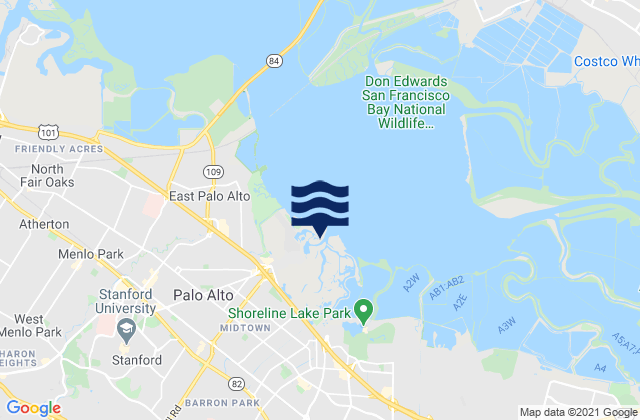 Mapa da tábua de marés em Palo Alto Yacht Harbor, United States