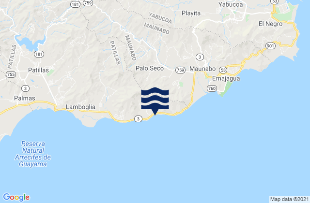 Mapa da tábua de marés em Palo Seco Barrio, Puerto Rico