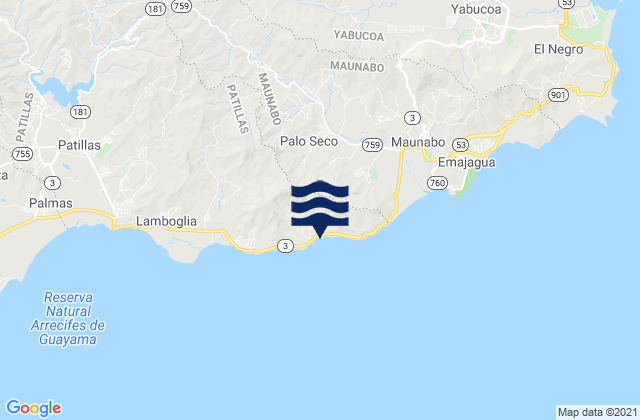 Mapa da tábua de marés em Palo Seco, Puerto Rico