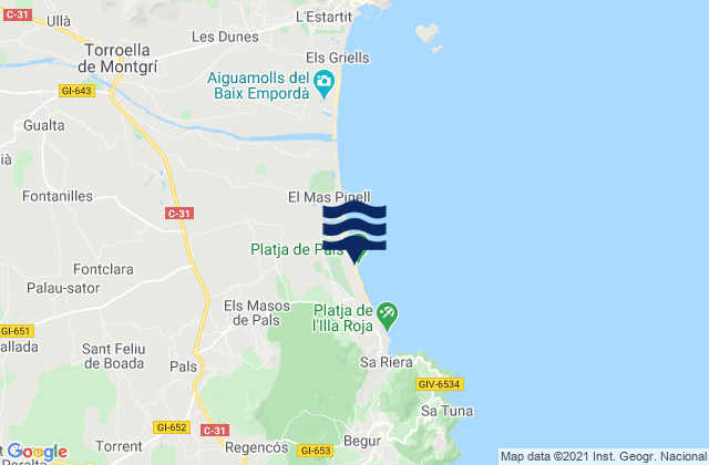 Mapa da tábua de marés em Pals, Spain