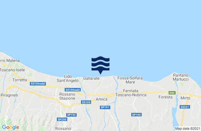 Mapa da tábua de marés em Paludi, Italy