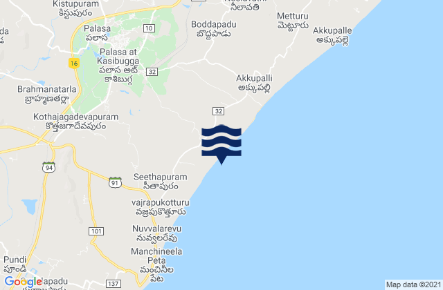 Mapa da tábua de marés em Palāsa, India