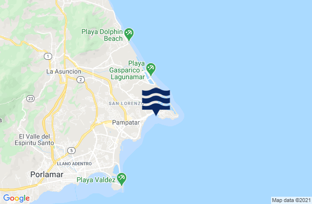 Mapa da tábua de marés em Pampatar, Venezuela