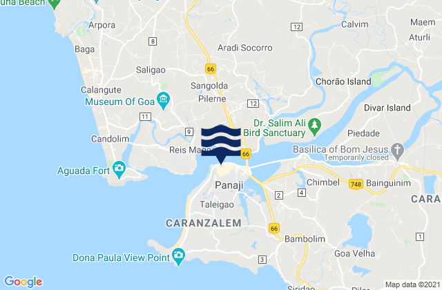 Mapa da tábua de marés em Panaji, India