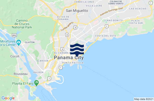 Mapa da tábua de marés em Panamá, Panama