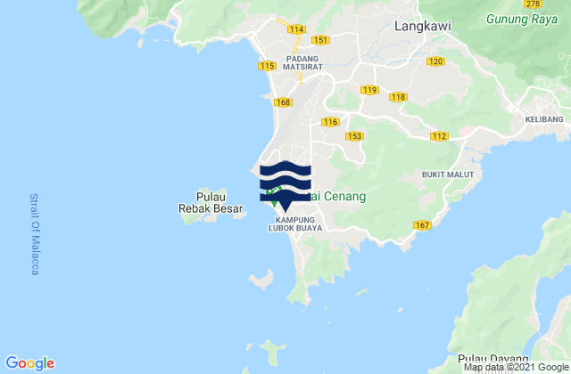 Mapa da tábua de marés em Pantai Cenang, Malaysia