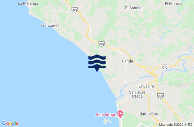 Mapa da tábua de marés em Pantla, Mexico