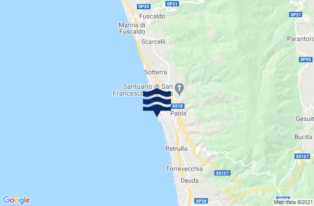 Mapa da tábua de marés em Paola, Italy
