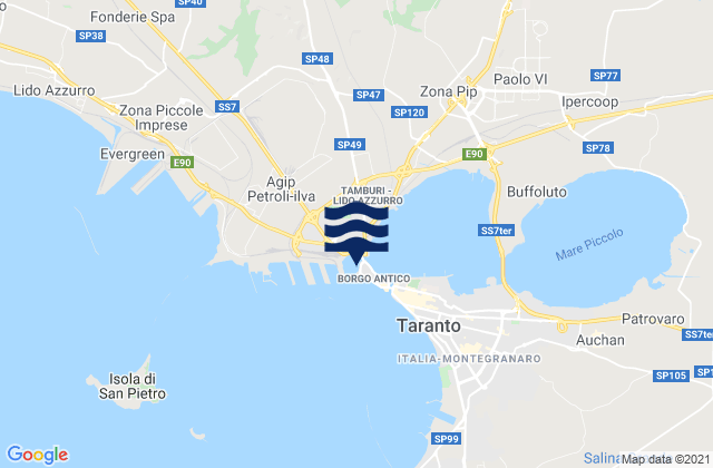 Mapa da tábua de marés em Paolo VI, Italy