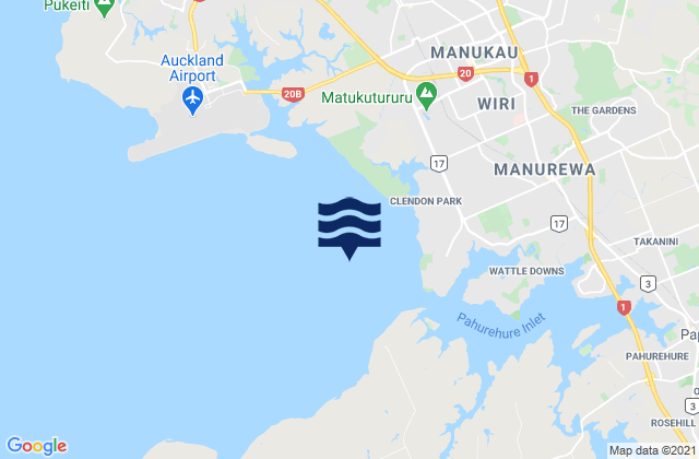 Mapa da tábua de marés em Papakura Channel, New Zealand