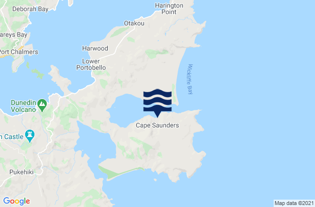 Mapa da tábua de marés em Papanui Inlet, New Zealand