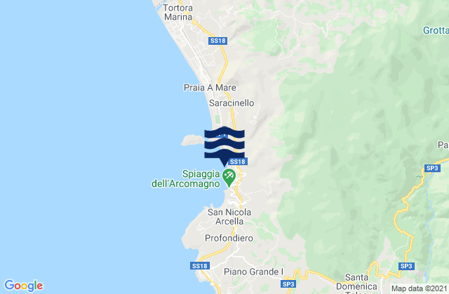 Mapa da tábua de marés em Papasidero, Italy