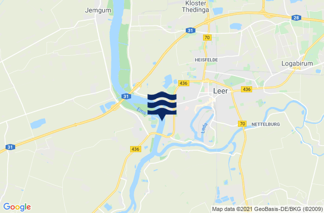 Mapa da tábua de marés em Papenburg, Germany