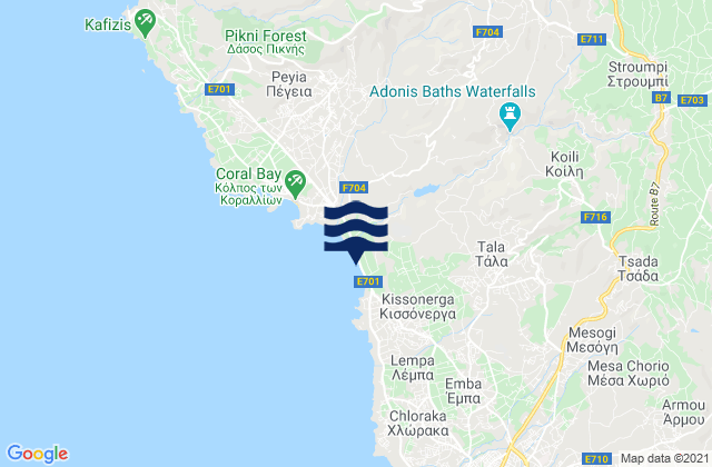 Mapa da tábua de marés em Paphos District, Cyprus