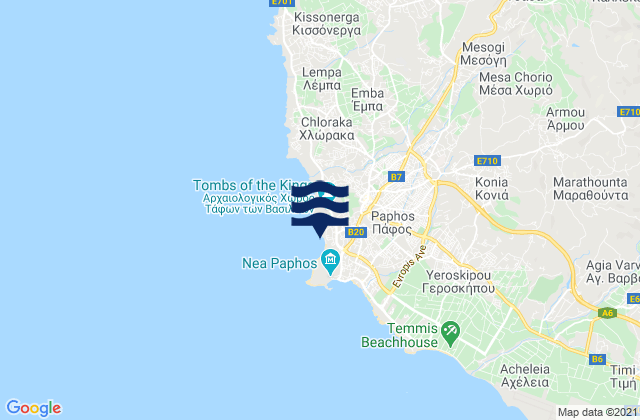 Mapa da tábua de marés em Paphos, Cyprus