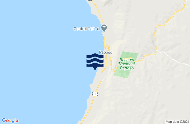 Mapa da tábua de marés em Paposo, Chile