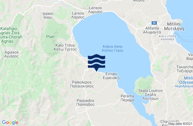 Mapa da tábua de marés em Pappádos, Greece