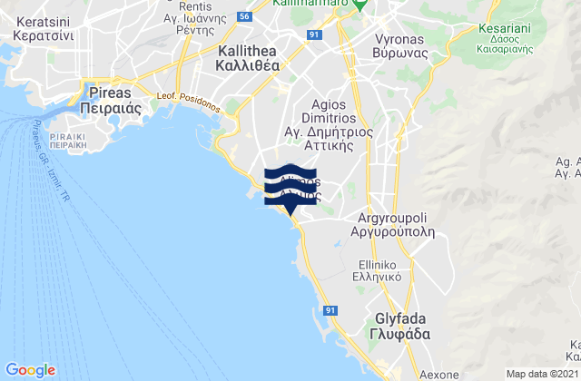 Mapa da tábua de marés em Papágou, Greece