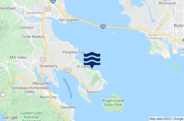 Mapa da tábua de marés em Paradise Cove, United States