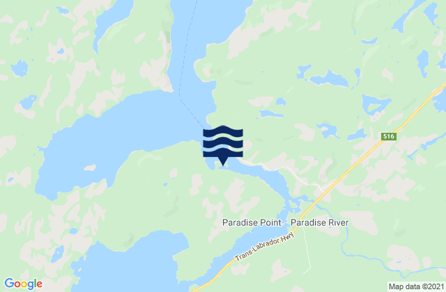 Mapa da tábua de marés em Paradise River, Canada