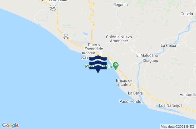 Mapa da tábua de marés em Paraiso Escondido, Mexico