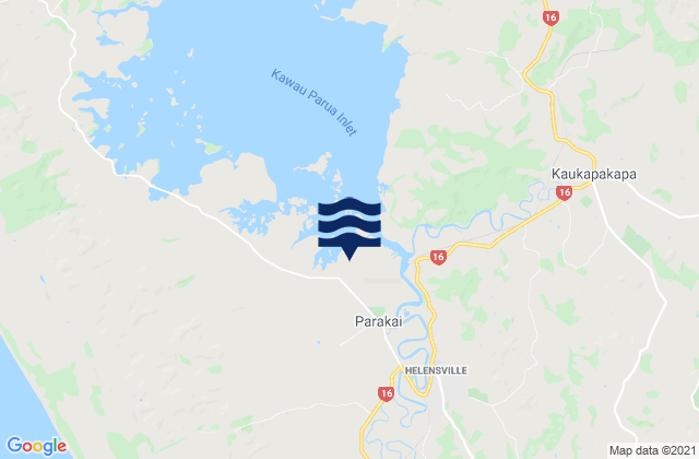 Mapa da tábua de marés em Parakai, New Zealand