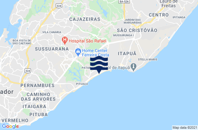 Mapa da tábua de marés em Paralelas, Brazil