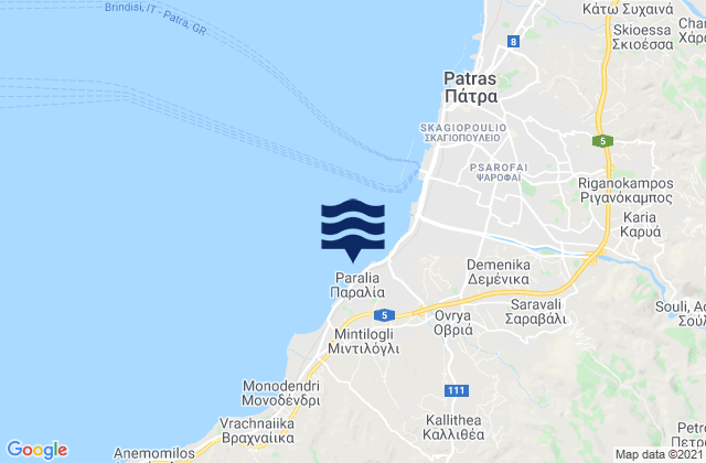 Mapa da tábua de marés em Paralía, Greece
