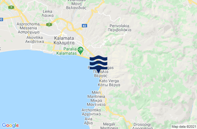 Mapa da tábua de marés em Paralía Vérgas, Greece