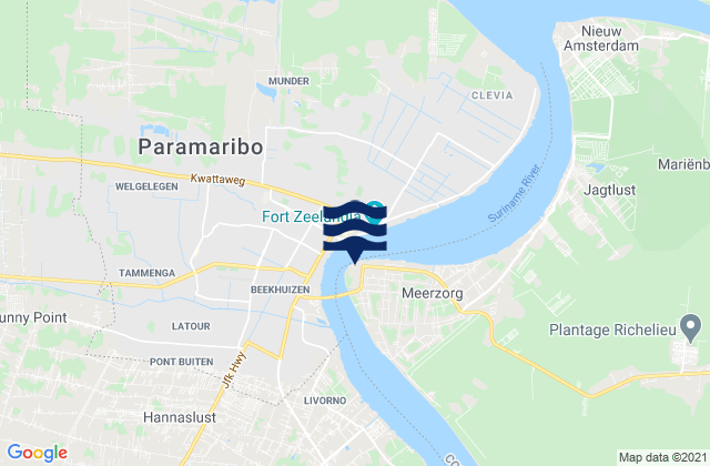 Mapa da tábua de marés em Paramaribo, French Guiana
