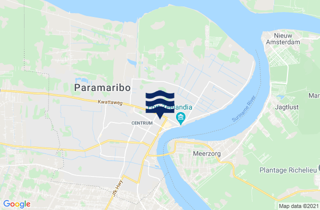Mapa da tábua de marés em Paramaribo, Suriname