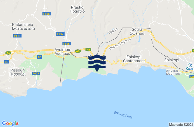 Mapa da tábua de marés em Paramáli, Cyprus