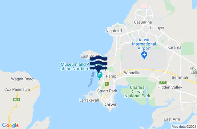 Mapa da tábua de marés em Parap, Australia