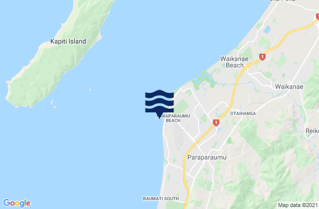 Mapa da tábua de marés em Paraparaumu Beach, New Zealand