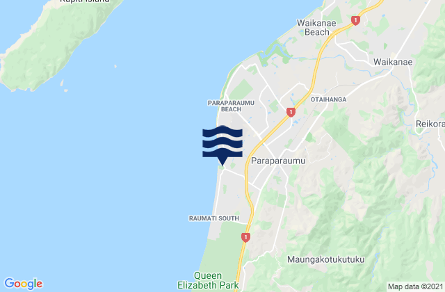 Mapa da tábua de marés em Paraparaumu, New Zealand