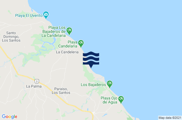 Mapa da tábua de marés em Paraíso, Panama