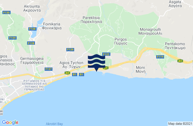 Mapa da tábua de marés em Parekklisha, Cyprus