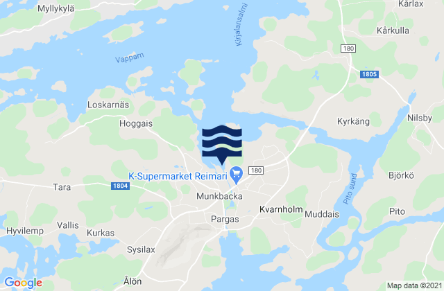 Mapa da tábua de marés em Pargas, Finland