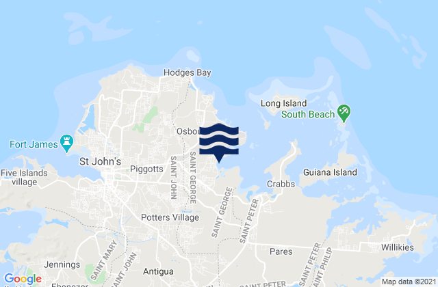 Mapa da tábua de marés em Parish of Saint George, Antigua and Barbuda