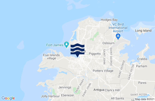 Mapa da tábua de marés em Parish of Saint John, Antigua and Barbuda