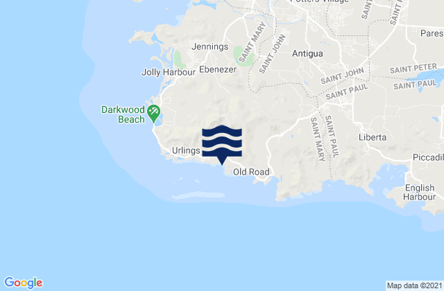 Mapa da tábua de marés em Parish of Saint Mary, Antigua and Barbuda
