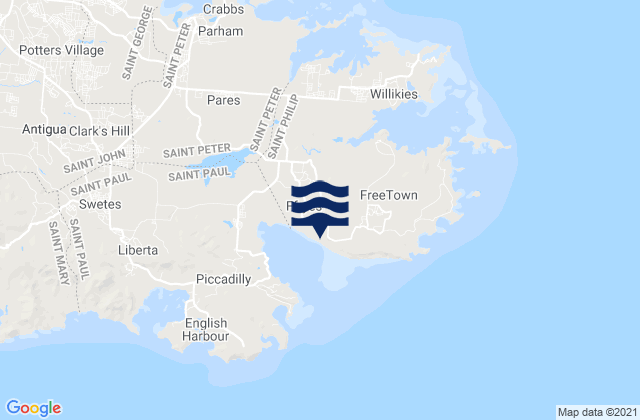 Mapa da tábua de marés em Parish of Saint Philip, Antigua and Barbuda