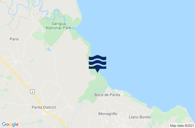 Mapa da tábua de marés em Parita, Panama