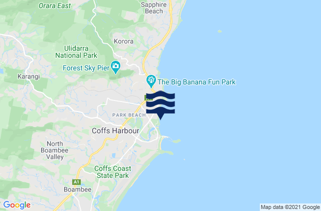 Mapa da tábua de marés em Park Beach, Australia