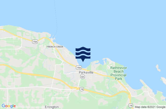 Mapa da tábua de marés em Parksville Bay, Canada