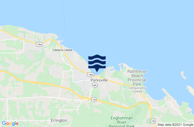 Mapa da tábua de marés em Parksville, Canada