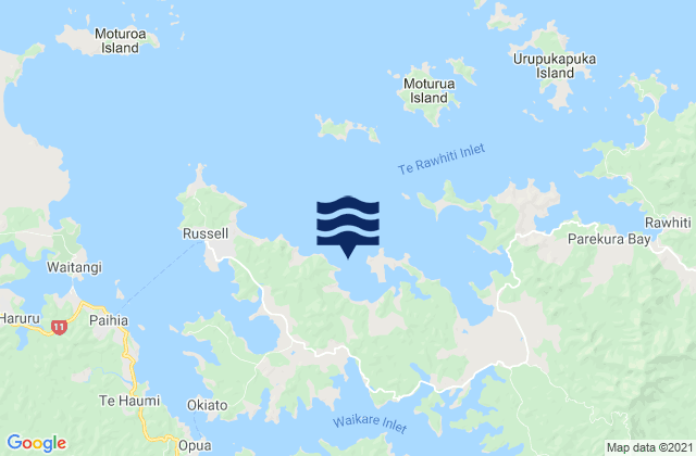 Mapa da tábua de marés em Paroa Bay, New Zealand